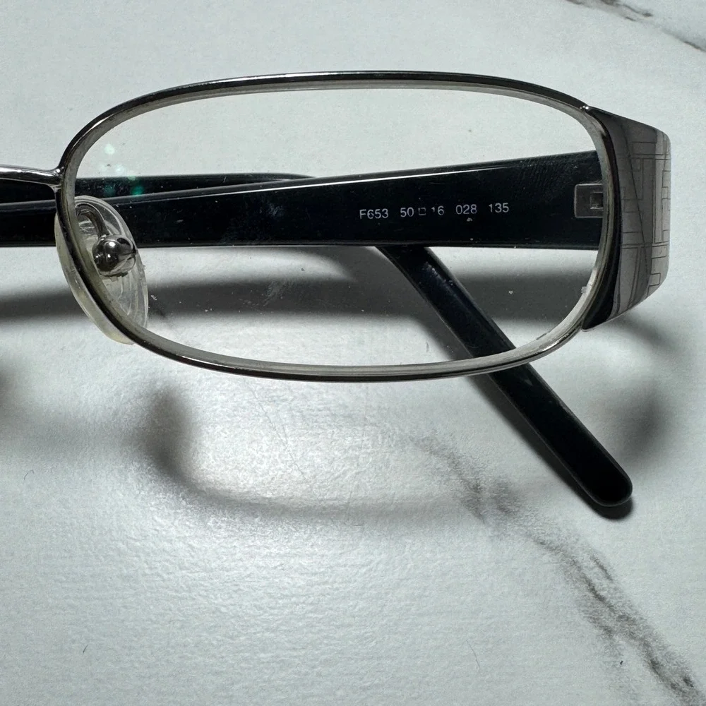 Fendi F653 Eyeglass Frames Silver Black Oval Rectangular Italy 50-16-135 028